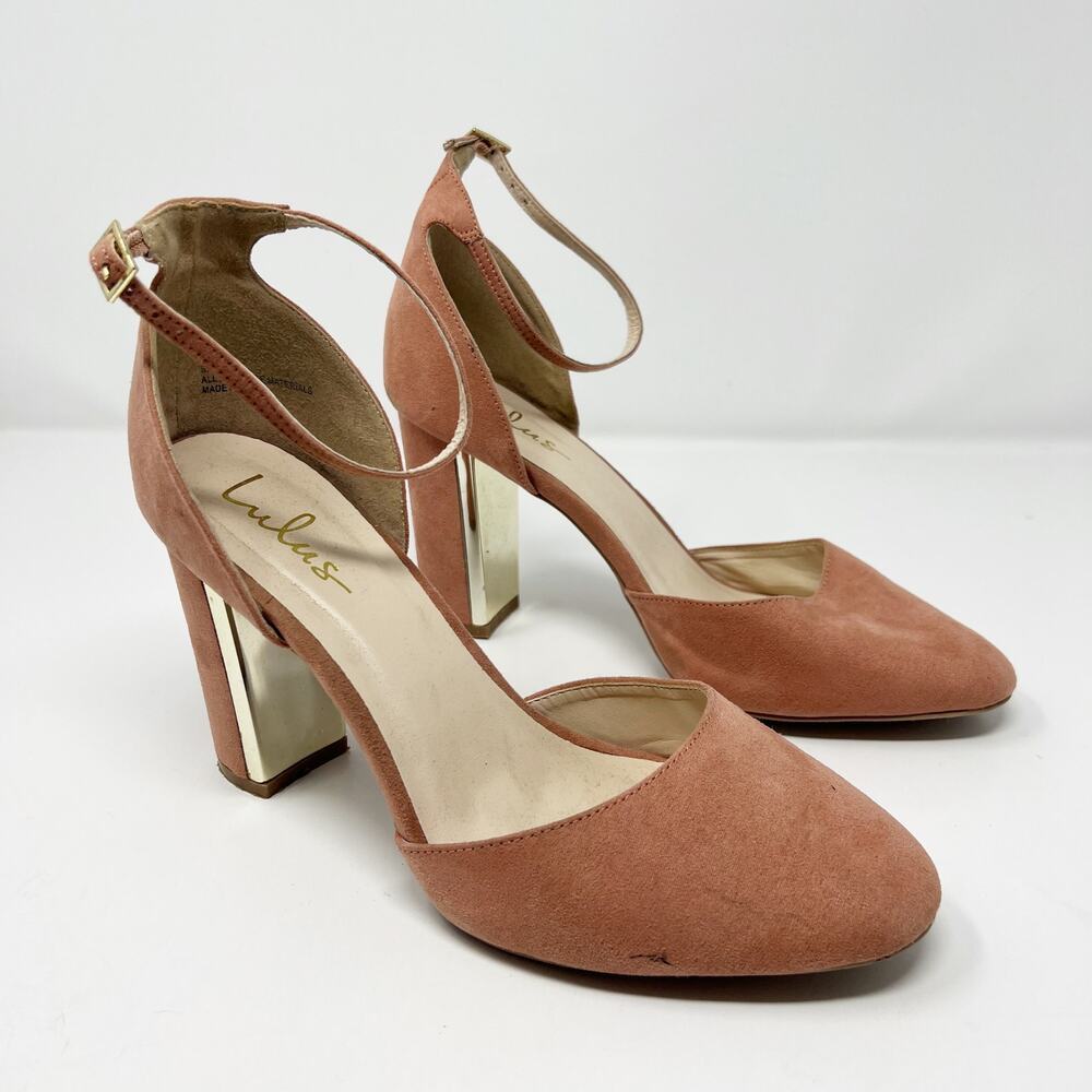 Lulus Ankle Strap Faux Suede Pink Heels Size 11